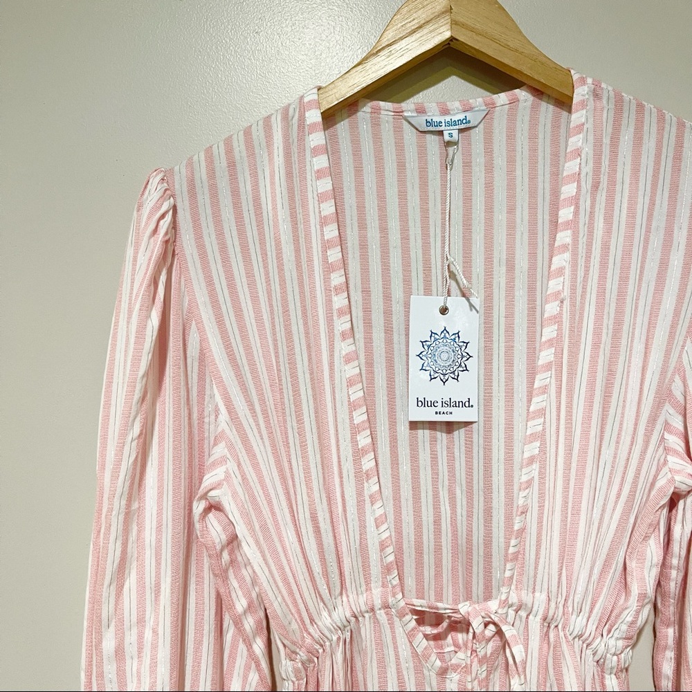 Blue Island • pink, white, silver stripped, v-neck, tie dress, cover up|  size s